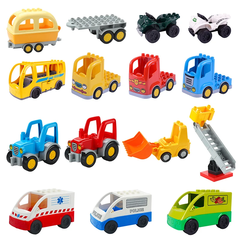 Grandi Blocchi Di Costruzione City Car Cartoon Offroad Truck Bread Trailer Bus Model Accessori Bambini Baby Gift Educational Hot Toys