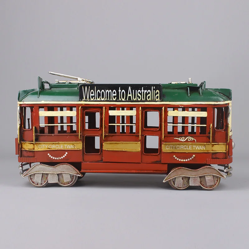 Retro Double-Deckler Railcar Model Home Decoration Bambini Desktop Ornament Tram Bus Toys Baby Regali Di Compleanno Fotografia Puntelli