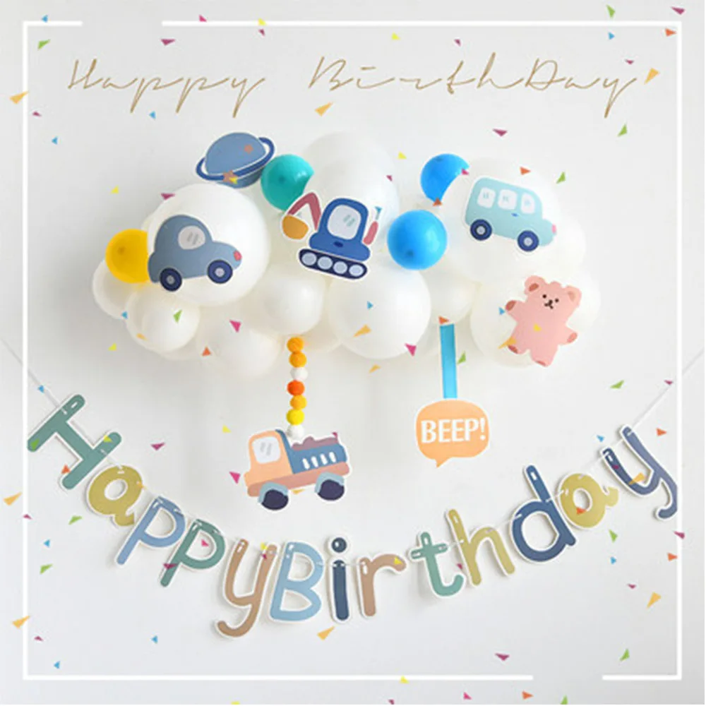 Ins Car Bus Tema Festa Di Compleanno 1 ° Compleanno Banner Decorazione Palloncini Bianchi Clound Scene Background Wall Boy Girl Baby Shower
