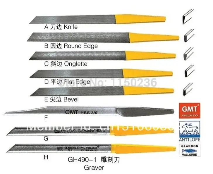 8 Pz/Lotto Gold Graver Tools Coltello Per Incisione Graver Max Knife Strumenti Per Intaglio Di Gioielli Foredom Hammer Graver Jewelry Marking Knife