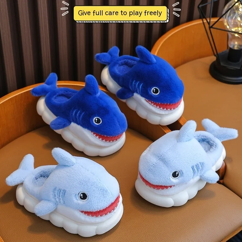 Neuanokmmling Hai Schuhe Kinder Fuzzy Home Muslimate Tier Fell Rutschen Kinder Winter Haus Schuhe Flauschige Fisch Hauss