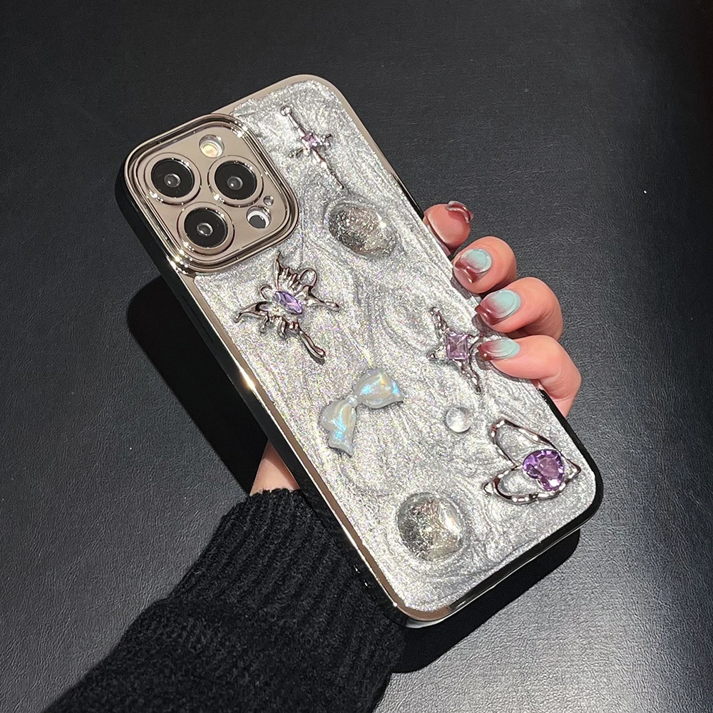 Qianliyao 3D Love Heart Cross Silver Custodia Per Telefono Elettrolitica Per Iphone 15 14 13 12 11 Pro Xs Max Xr X Custodia Morbida Antiurto