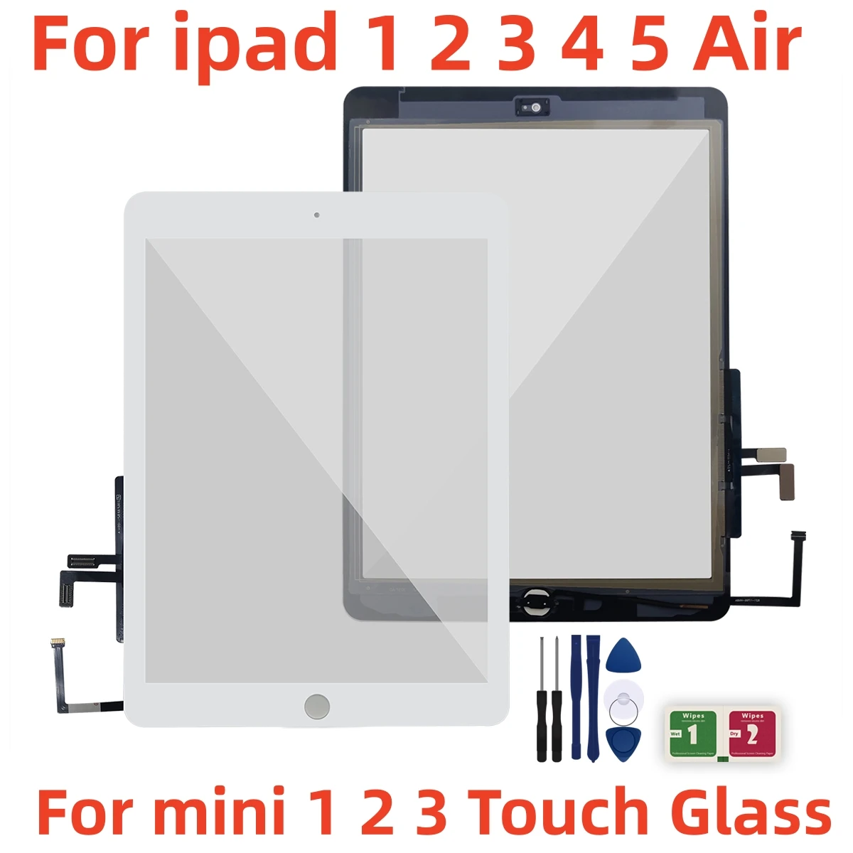 Nuovo Mini 1 2 3 Touch Glass Per Ipad Air 1 Ipad 1 2 3 4 5 9.7 ''Touch Screen Digitizer Sensor Pannello In Vetro Digitzer Adapter W B