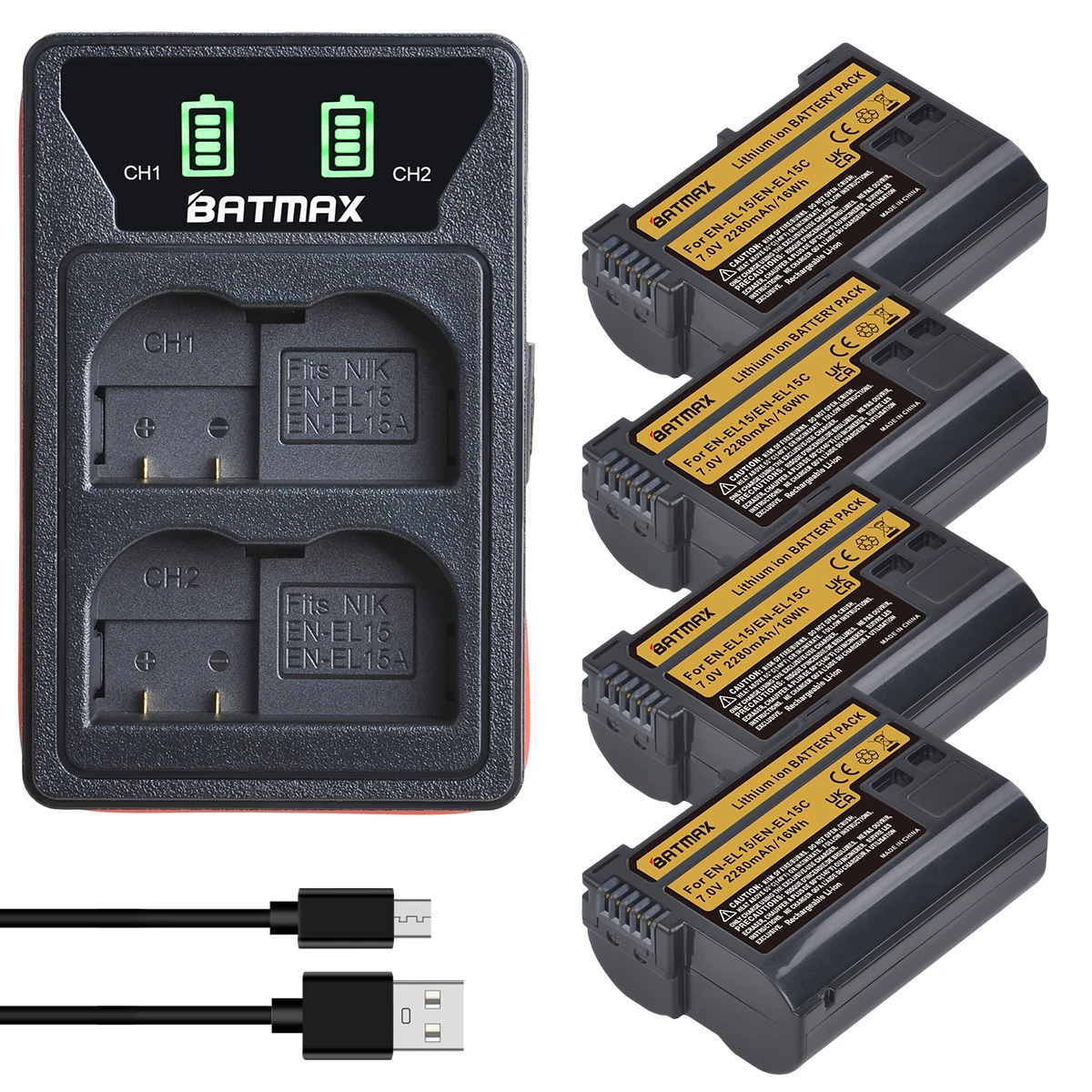 2280Mah En-El15C El15C En El15 Batteria + Led Doppio Caricatore Per Nikon Z5, Z6, Z6 Ii, Z7, Z7Ii D780, D850, D7500, D500, D600