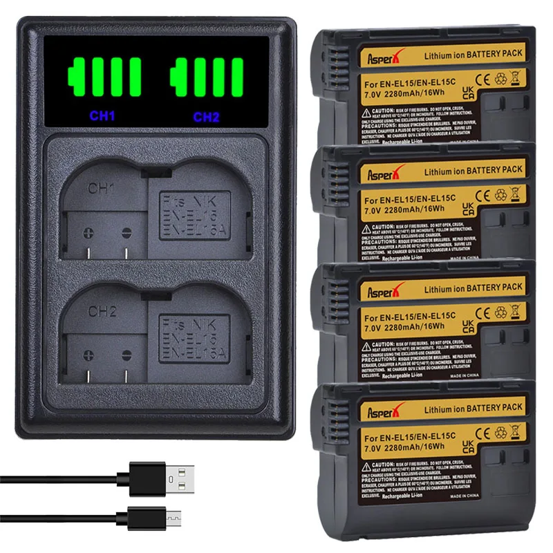 2280Mah En-El15C El15C En El15 Batteria + Caricabatterie Per Nikon Z5, Z6, Z6 Ii, Z7, Z7Ii D780, D850, D7500, D500, D600 Accessori