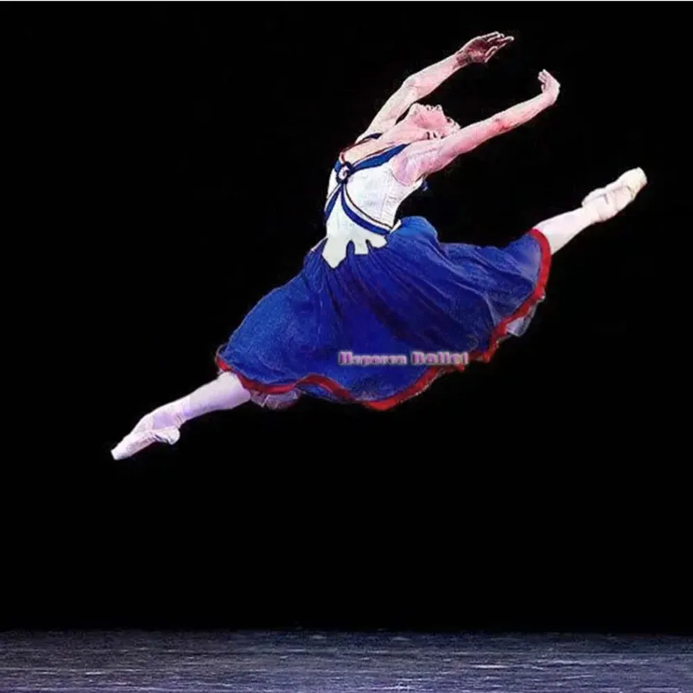 Advanced Custom Paris Flame Variation Ballet Dress Blu Bianco Rosso Gonna Lunga In Garza