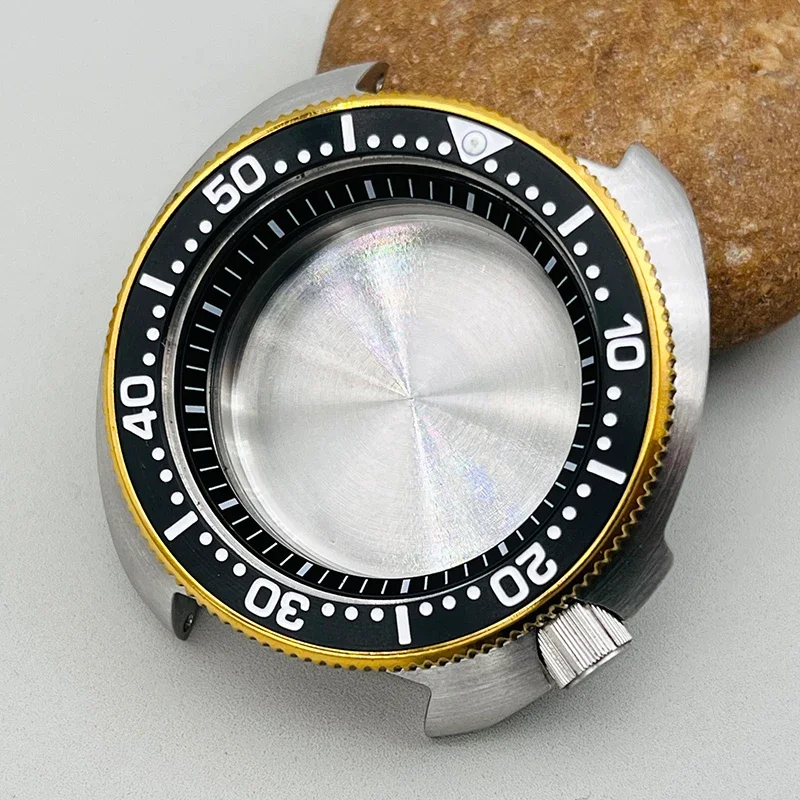 44Mm Silver Turtle Watch Case Gold Gear Bezel Fits Abalone Per 7 S26 4 R36 Nh36 Nh35 Seiko 6105 6309 Movimento Parti Di Riparazione Dell'Orologio