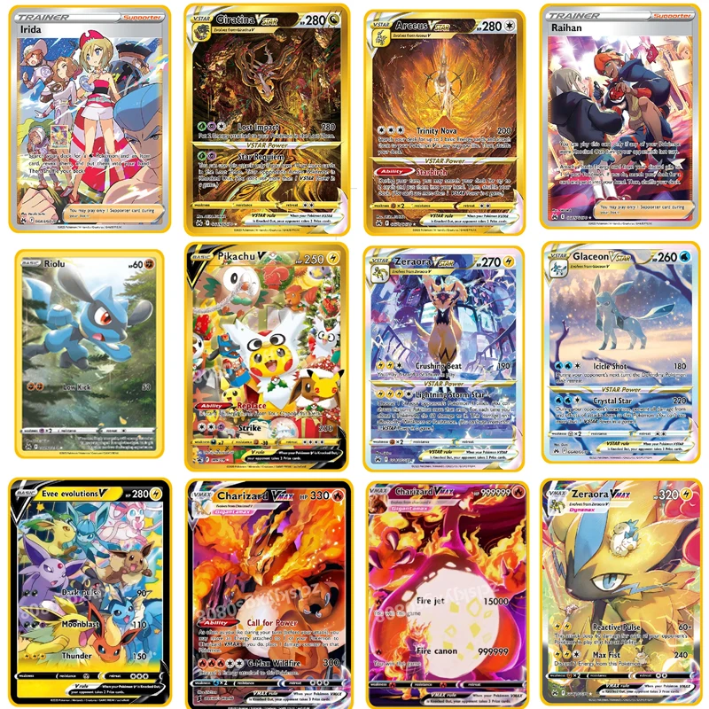 Pokemon Iron Metal Card Letters Golden Pikachu Eevee Charizard Lucario Riolu Battle Trainer Pokemon Gx Vmax Ex Game Giocattolo Per Bambini