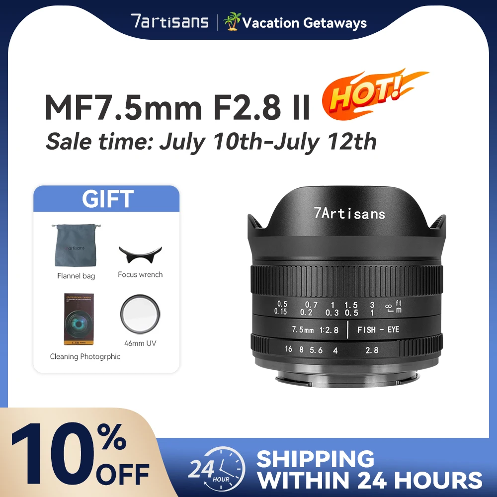 7 Artigiani 7 Artigiani 7.5Mm F2.8 Ii Obiettivo Fisheye Ultra Grandangolare Per Sony E Fuji Xf Nikon Z Micro M4/3 Canon Eos-M Canon Rfmount