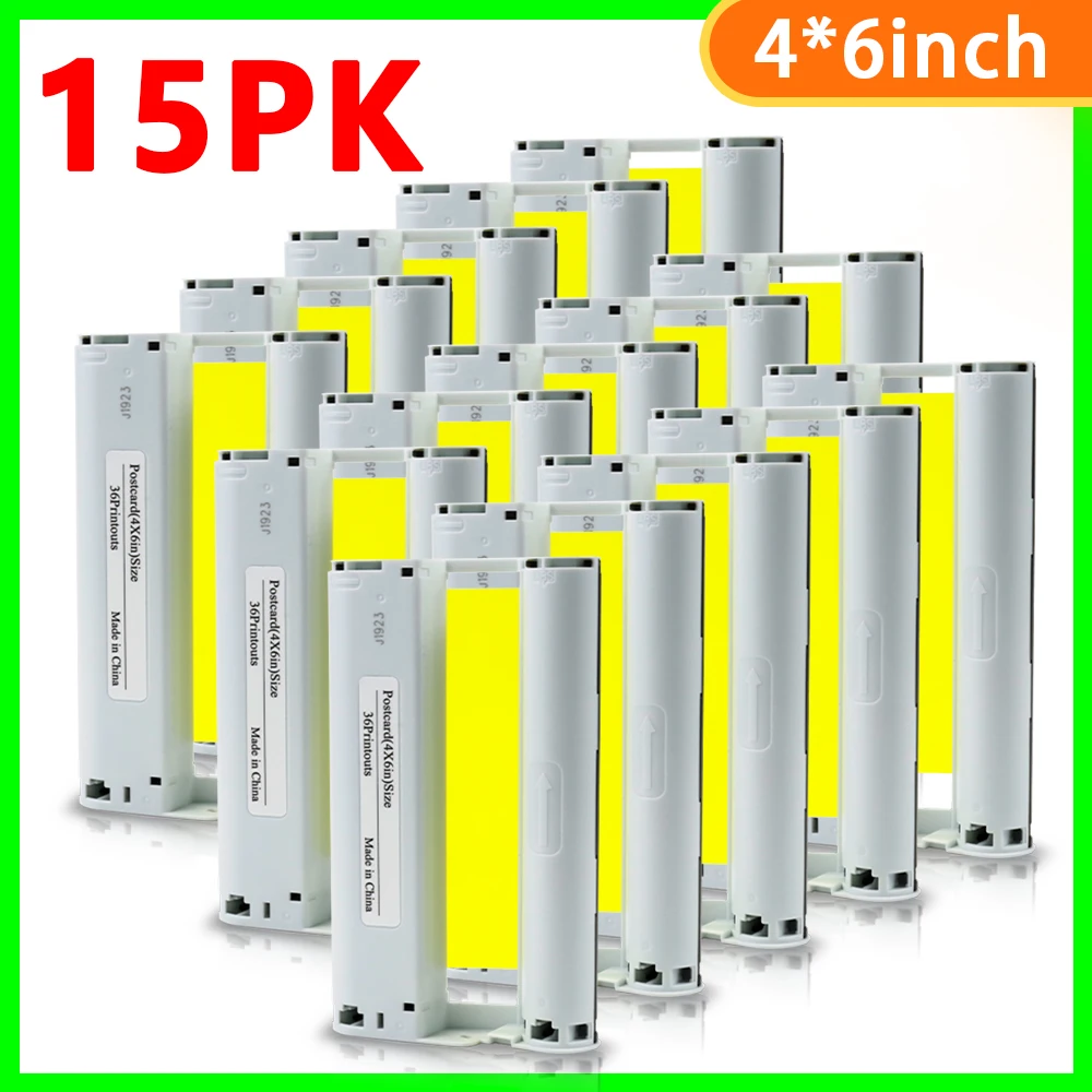 Un Abcolor 15Pc Compatibile Per Canon Selphy Compact Photo Printer Cp1200 Cp1300 Cp910 Cp900 Colore Kp 108In Kp-36In Casstte A 6 Pollici