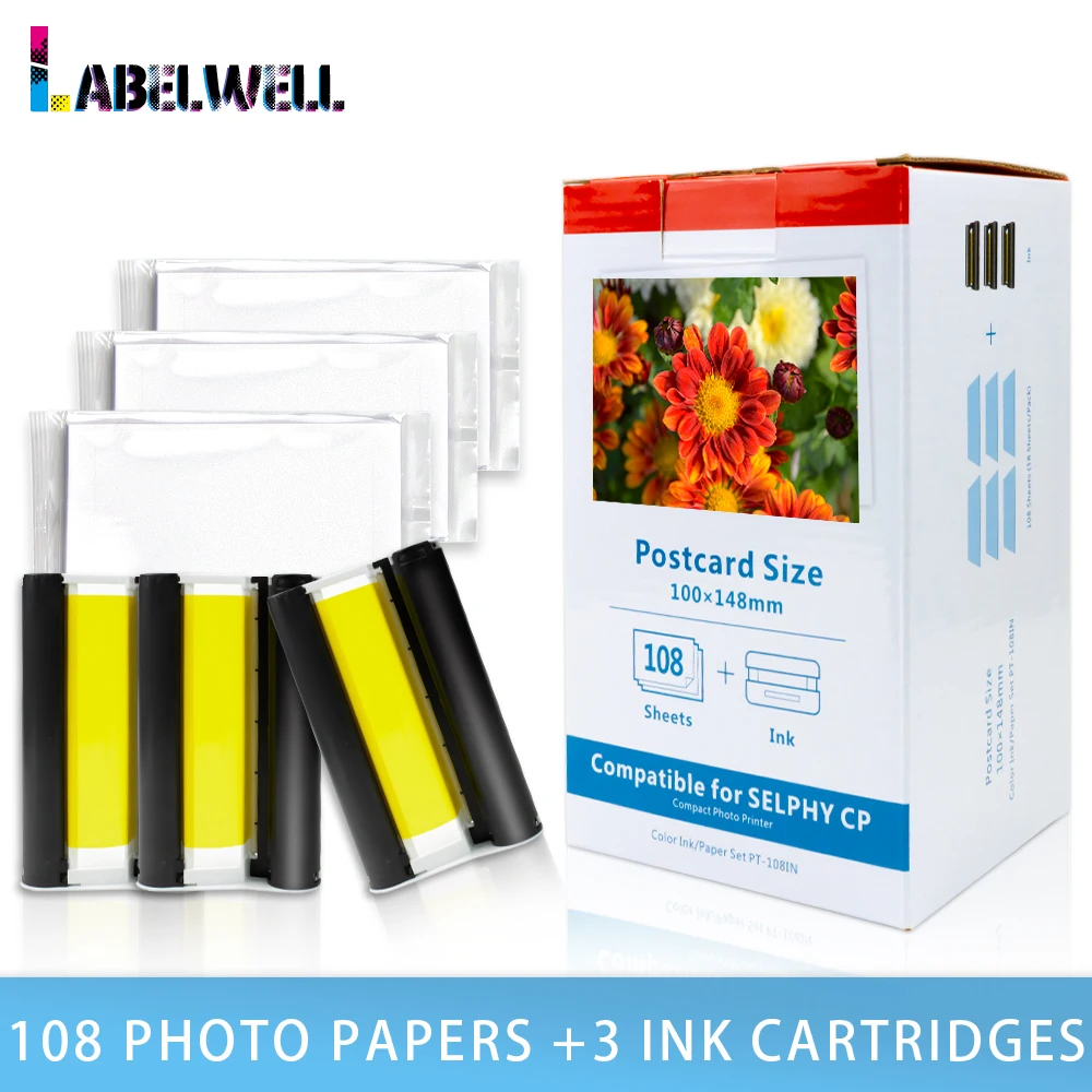 Labelwell Inchiostro A Colori E Carta Set Per Canon Selphy Compact Photo Printer Cp1200 Cp1300 Cp910 Cp900 Kp 108In Kp-36In Cartuccia