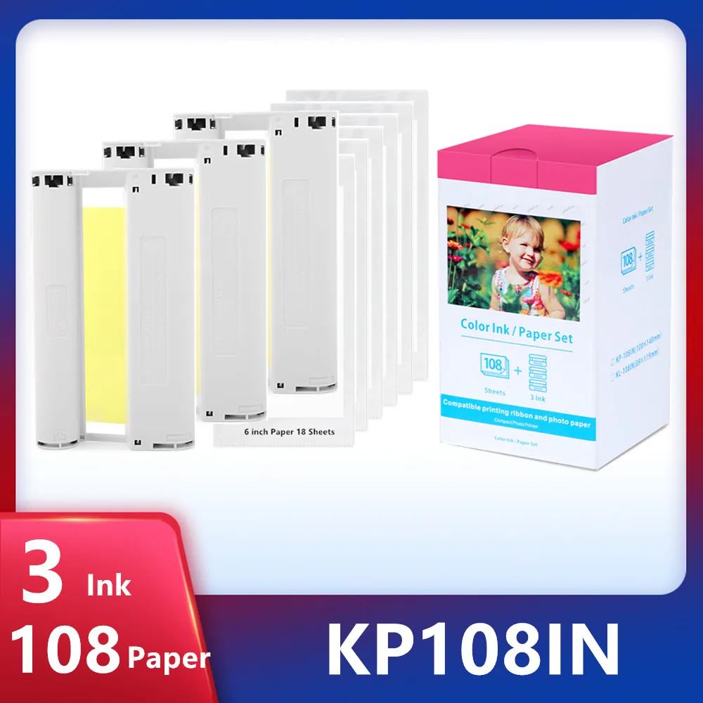 Cartucce Di Inchiostro Kp108In Da 6 Pollici Compatibili Per Canon Selphy Cp Photo Paper 4 "X6" Selphy Cp1300 Cp1200 Cp910 Cp900 Cp760