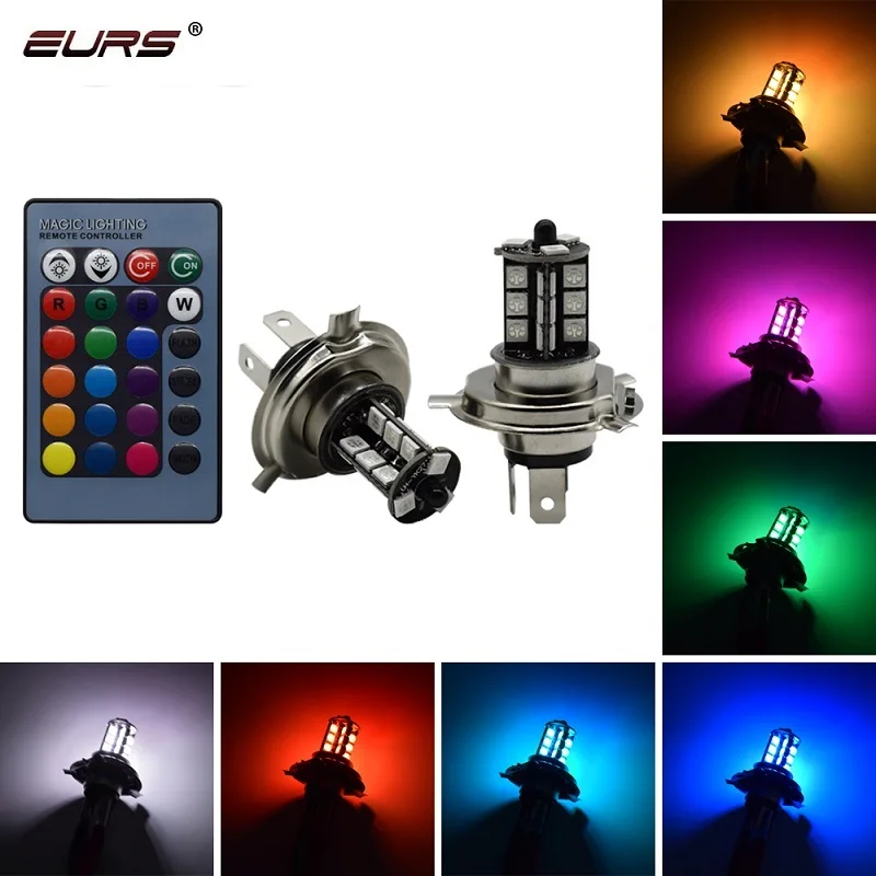 Eurs H4 H11 H7 Rgb Led Auto Moto Faro 5050 Led 27 Smd Fendinebbia H1 H3 21Smd Leadlamp Con Telecomando Car Styling