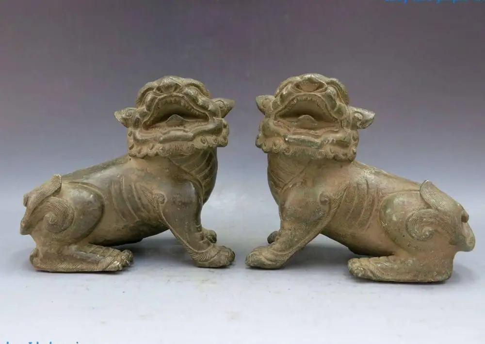 Cina Bronzo Di Rame Feng Shui Fortunato Guard Foo Dogs Lions Coppia Scultura Statua