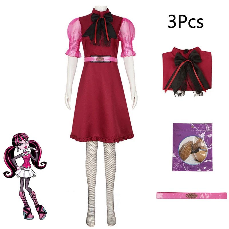 Movie Monster High Draculaura Franky Stein Costume Cosplay Set Completo Girl Dress Vampire Halloween Party Carnival Women Roleplay
