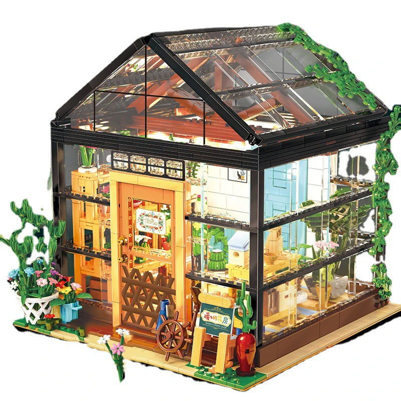 Sunroom Glass House Model Building Blocks Villa Flowers Light Mattoni Altamente Difficili Country Mushroom Architecture City Expert