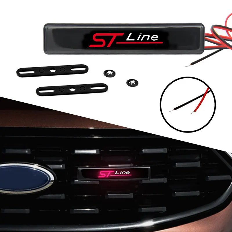 Car Exterior Decor Light Led Front Hood Grille St Line Emblem Badge Accessories For Ford Kuga Mk2 Mk3 Mk4 Focus Puma Fiesta