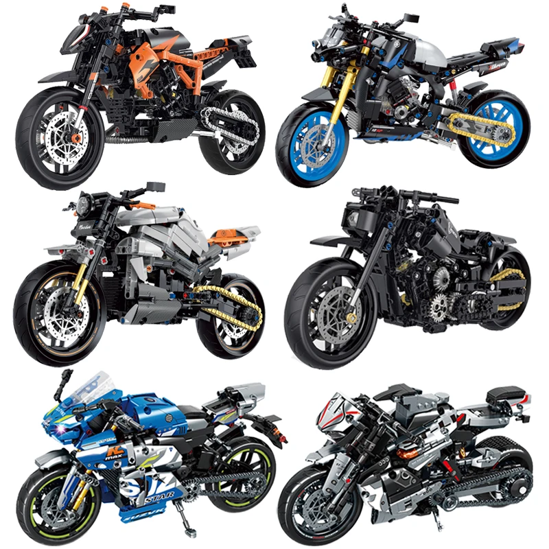 2024 Speed Champions Modern High Tech Technic Moto Dirt Bike Racing Motorcycles Model Building Blocks Set Brick Kids Toys Gifts