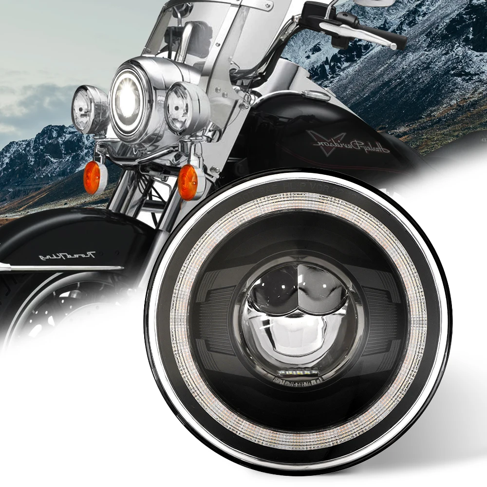 Fari A Led Universali Da 7 Pollici Con Anello Halo Angel Eye Drl, Indicatori Di Direzione Per Harley Touring Road King Yamaha V-Star Xvs 650 1100