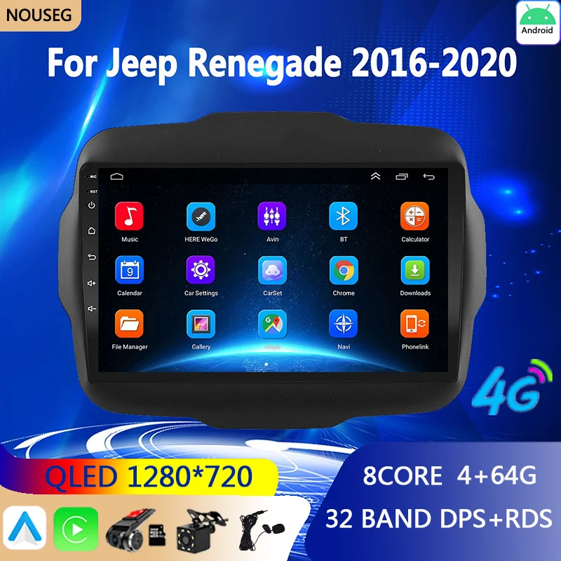 Autoradio Android Carplay Per Jeep Renegade 2016-2020 Auto Video Multimedia Player Carplay 2Din Dvd Autoradio Gps