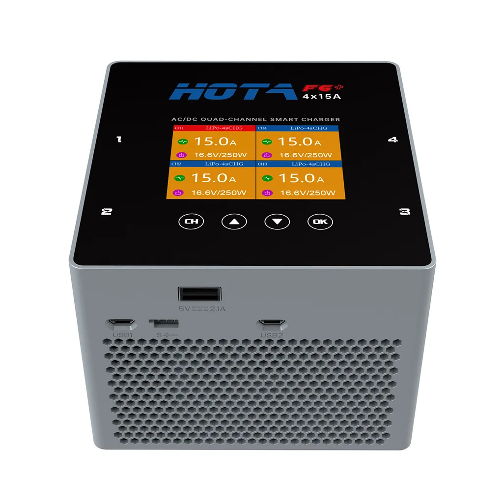 Hota F6 1000W 15 Ax4 Quad-Channel Smart Charger Lipo Liion Nimh Lipo Battery Balance Charger Usb-A Type-C Per Rc Fpv Drone