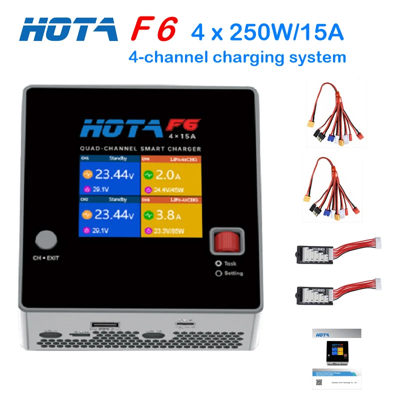 Hota F6 Smart Charger A 4 Canali Dc1000W 4 * 15A Per Lipo Liion Nimh Lipo Modello Di Controllo Remoto Balance Charger Usb Type-C