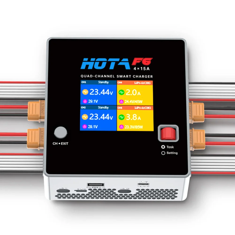 Hota F6 Smart Balance Charger 4 X25 0W/15A Con Type-C 2 In 1 Xt60 Plug Lipo Liion Nimh Batteria Per Iphone Imac Samsung Ricarica