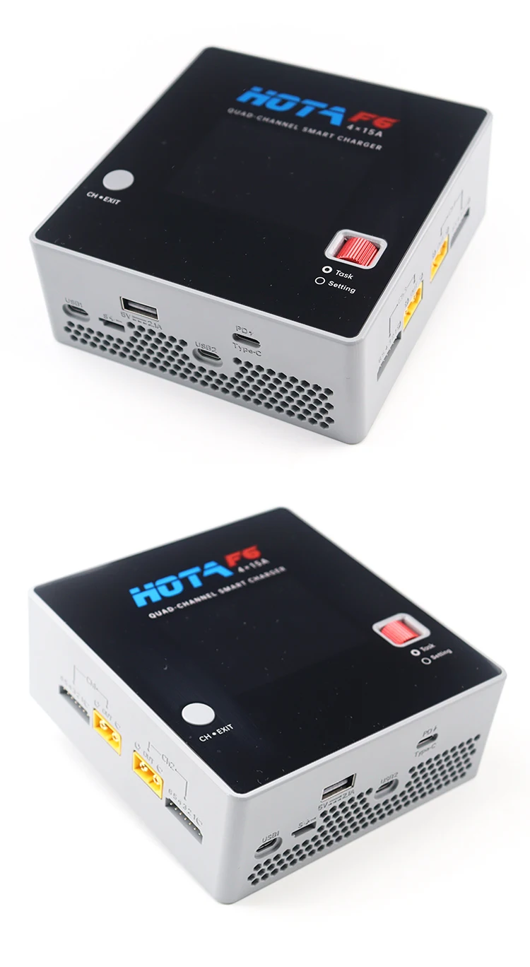 Hota F6 Smart Balance Charger 4 X25 0W/15A Con Type-C 2 In 1 Xt60 Plug Lipo Liion Nimh Batteria Per Iphone Imac Samsung Ricarica