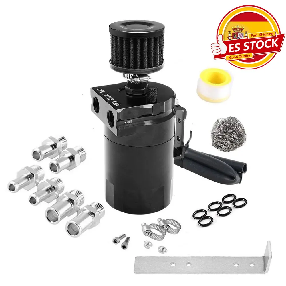 Car Baffled Oil Catch Can Reservoir Tank With Mini Filter Breather Baffled Aluminum Fittings Oil Dipstick Hole Breathable Kettle