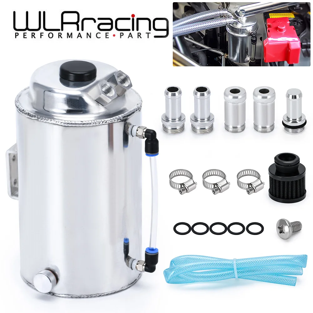Wlr Racing - 2L 2 Litri In Alluminio Lucido Rotonda Cattura Oil Can Serbatoio Con Filtro Sfiato Wlr-Tk01