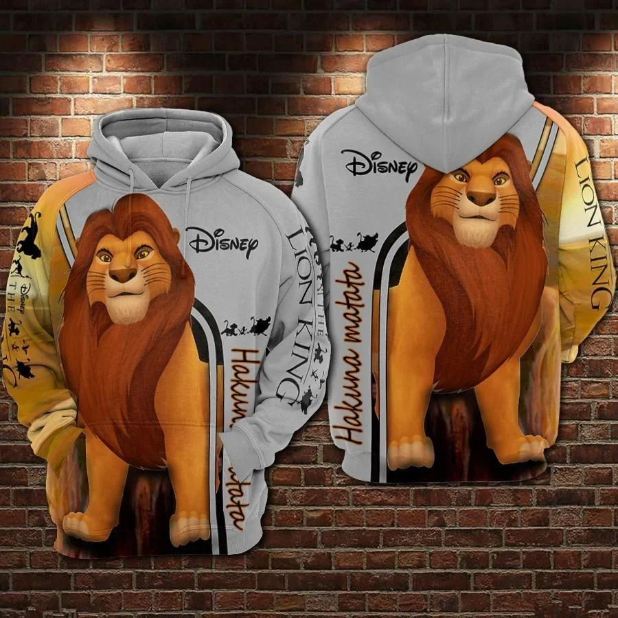 2024 Disney Simba Lion King Hakuna Matata Over Print 3D Uomo E Donna Felpa Con Cappuccio Zip Fashion Leisure Felpa Con Cappuccio