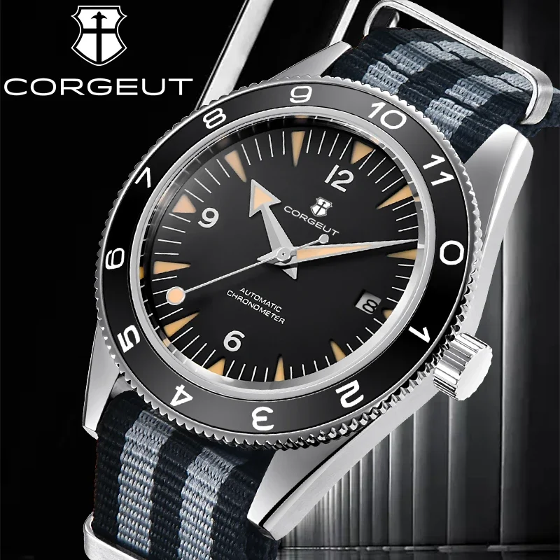 Corgeut 41Mm Nh35 Business High Luxury Watch For Man Sapphire Steel Band Glow Automatic Mechanical 90 Ring Mens Watch Waterproof