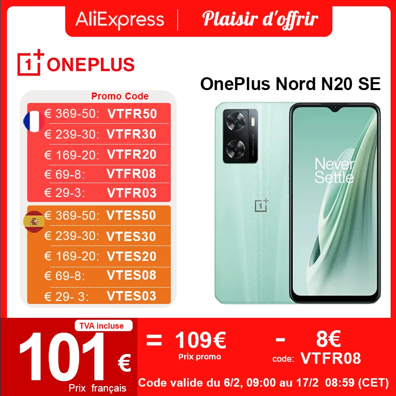 Versione Globale Oneplus Nord N20 Se N 20 Smartphone 33 W Supervooc Carica 5000 Mah Batteria 50 Mp Ai Doppia Fotocamera Display Da 6,56 Pollici