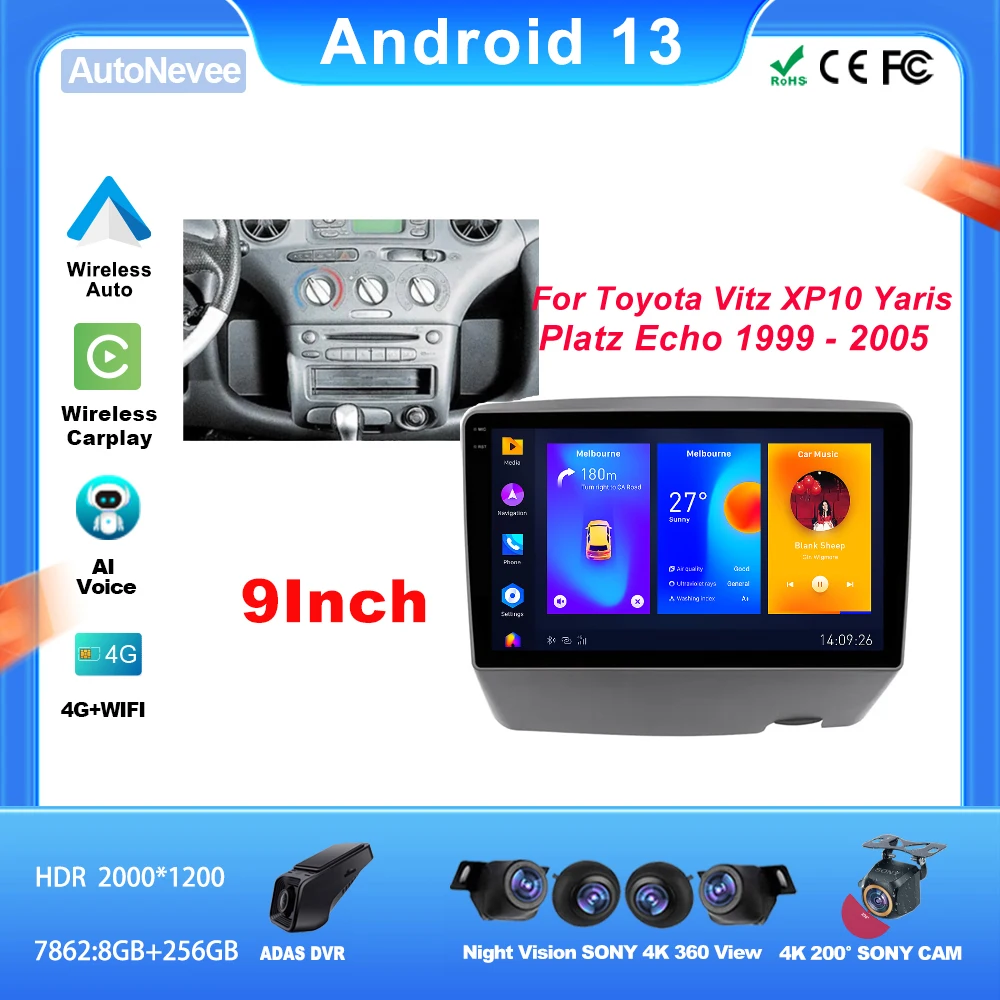 Radio Android Per Toyota Vitz Xp10 Yaris Platz Echo 1999 - 2005 Multimedia Automotiva Navigazione Pantalla Carplay Coche Display