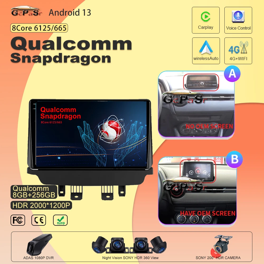 Qualcomm Android Auto Radio Per Mazda Cx-3 Cx3 Mazda 2 Dk 2014-2021 Carplay Stereo Car Multimedia Player Navigazione Gps 2Din Dvd