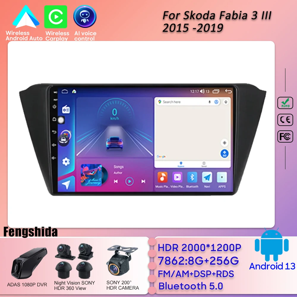 Radio Android Per Skoda Fabia 3 Iii 2015 -2019 Carplay Bluetooth Touch Screen Stereo Head Unit Car Multimedia Player Fotocamera Posteriore