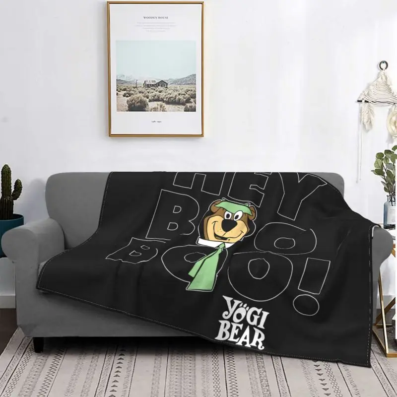 Yogi Bear Hey Boo Boo Blanket Warm On Couch Breathable Faux Fur Throw Home Decotation