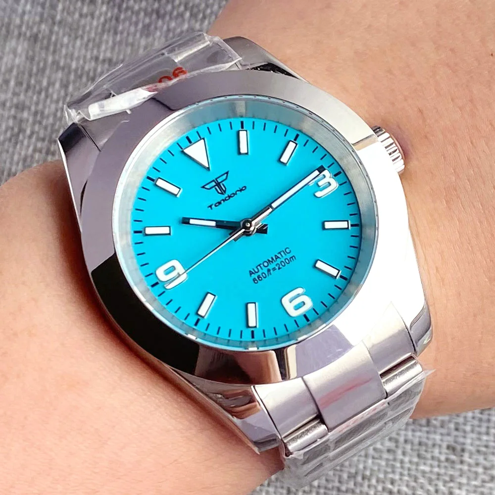 36Mm 39Mm Cornice Lucida Piatta Tiffany Blue Orologio Automatico Da Uomo S Nh35 Movimento Marca Tandorio 904L Bracciale Esplora Quadrante