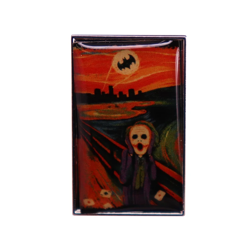 Film Horror Cattivo The Scream Joker Face Bat Moon Smalto Pin Edvard Munch Spilla Distintivo Pittura A Olio Arte Gioielli Divertenti