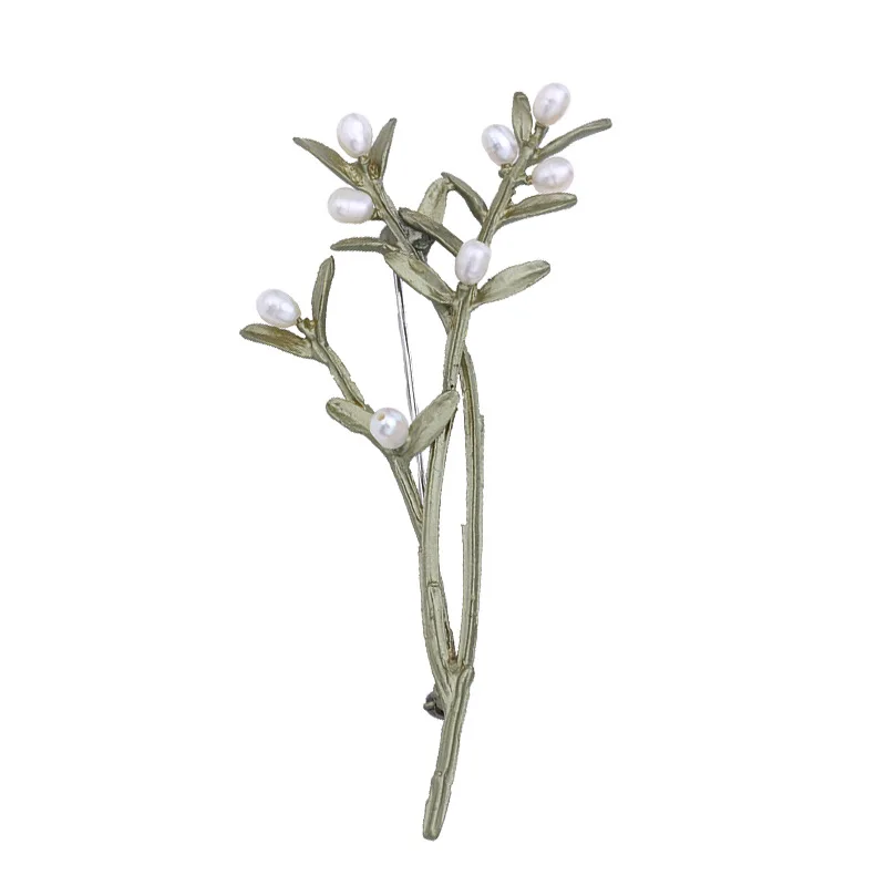 Moda Europea E Americana Trend Plant Element Design Mori Leaves Pearl Simple Fashion Joker Spilla