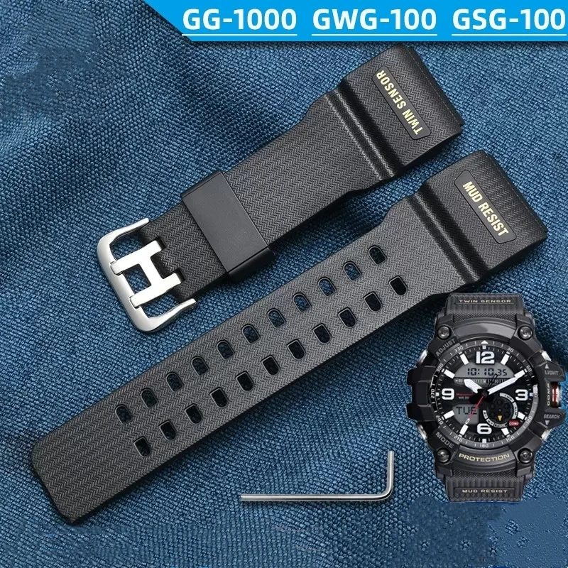 Cinturino In Resina Cinturino In Silicone Camo Per Casio G-Shock Gg-1000-1A Gwg-100 Gsg-100 Bracciale In Plastica Nera Con Accessori Per Attrezzi