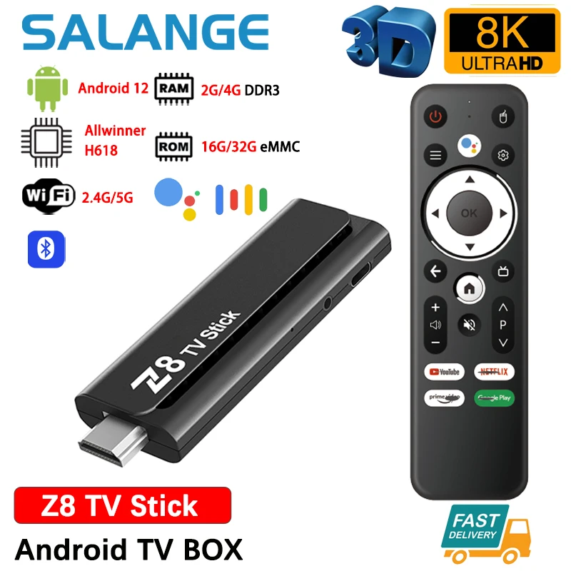 Z8 Android Tv Stick H618 4K Hdr Set Top 8K Wifi 2.4/5G Android 12 Smart Sticks Android Tv Box Stick Lettore Multimediale Portatile