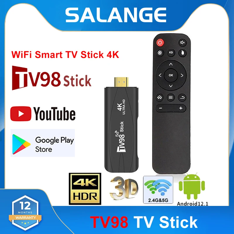 Mini Smart Tv Stick Tv98 Android 12.1 4K Smart Android Tv Box 5G Wifi Smart Tv Box H.265 Lettore Multimediale Ricevitore Tv Set Top Box
