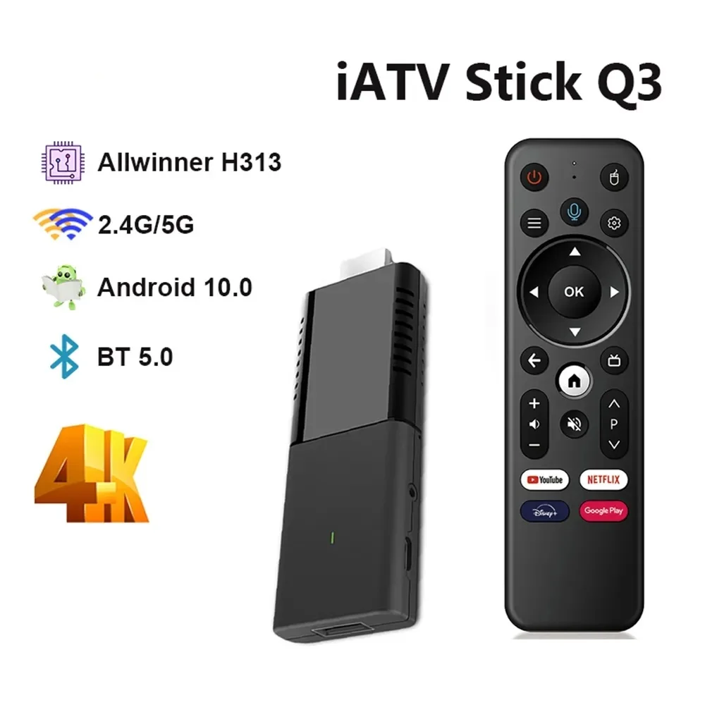 Q3 Smart Black Tv Stick Hdr Android Tv 10 Allwinner H313 4K Atv Hdr Portable Tv Tight 2.4G/5G Wifi Bt5.0 Otg Vs X96S Tx3