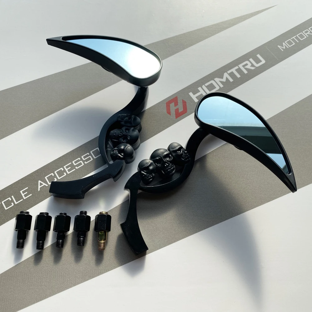 Nuovo Trasporto Libero Skeleton Skull Teardrop Mirror Street Sport Cruiser Chopper Custom 10Mm 8Mm Moto