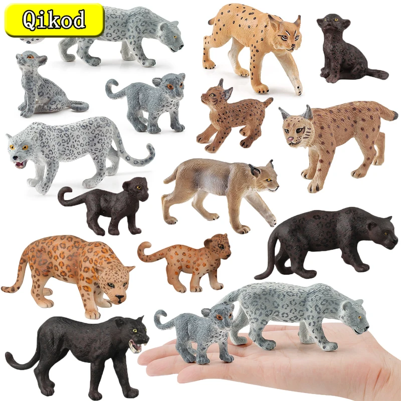 New Wild Feline Figurine Snow Leopard Black Panther Lynx Simulazione Modello Animale Action Figures Bambini Raccogliere Giocattoli Regali