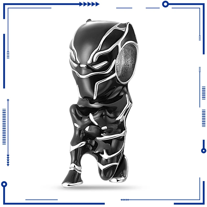 Marvel Avengers Black Panther Charm Bead Fits Pandora Original Bracciale Donna 925 Sterling Silver Ciondolo Perline Regalo Gioielli Fai Da Te