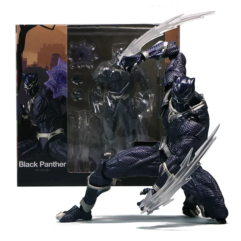 Revoltech Yamaguchi Figure Black Panther Action Figure Deadpool Venom Model King Of Wakanda Black Panther T Challa Toys