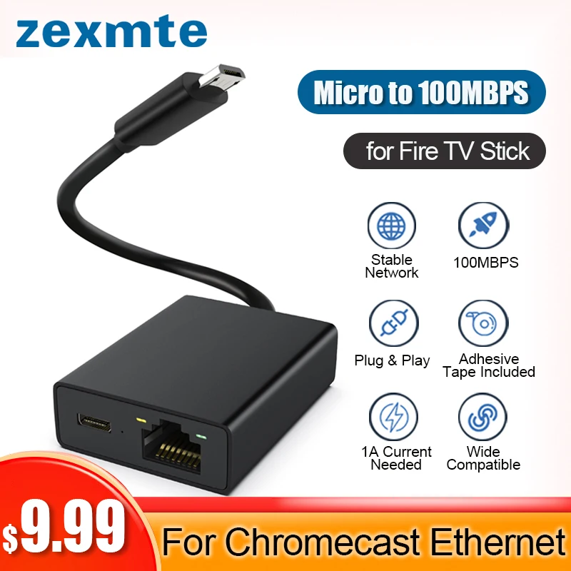 Zexmte Adattatore Ethernet Per Fire Tv Stick Chrome Cast Chromecast Audio Scheda Di Rete Da Micro A 100Mbps Per Switch Google Ethernet