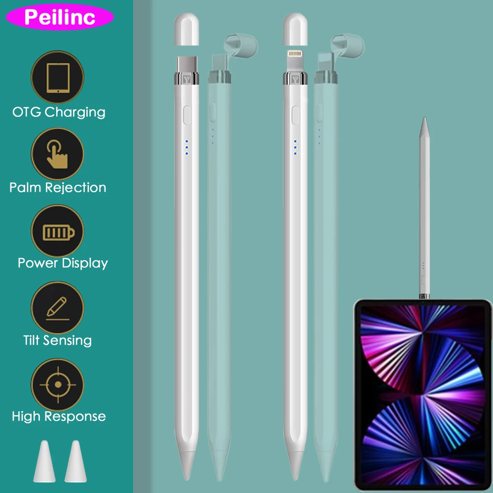 Peilinc Otg Pencil Stylus Pen Per Ipad Pens Per Apple Pencil 2 1 Battery Display Promemoria Tilt Palm Rejection 애